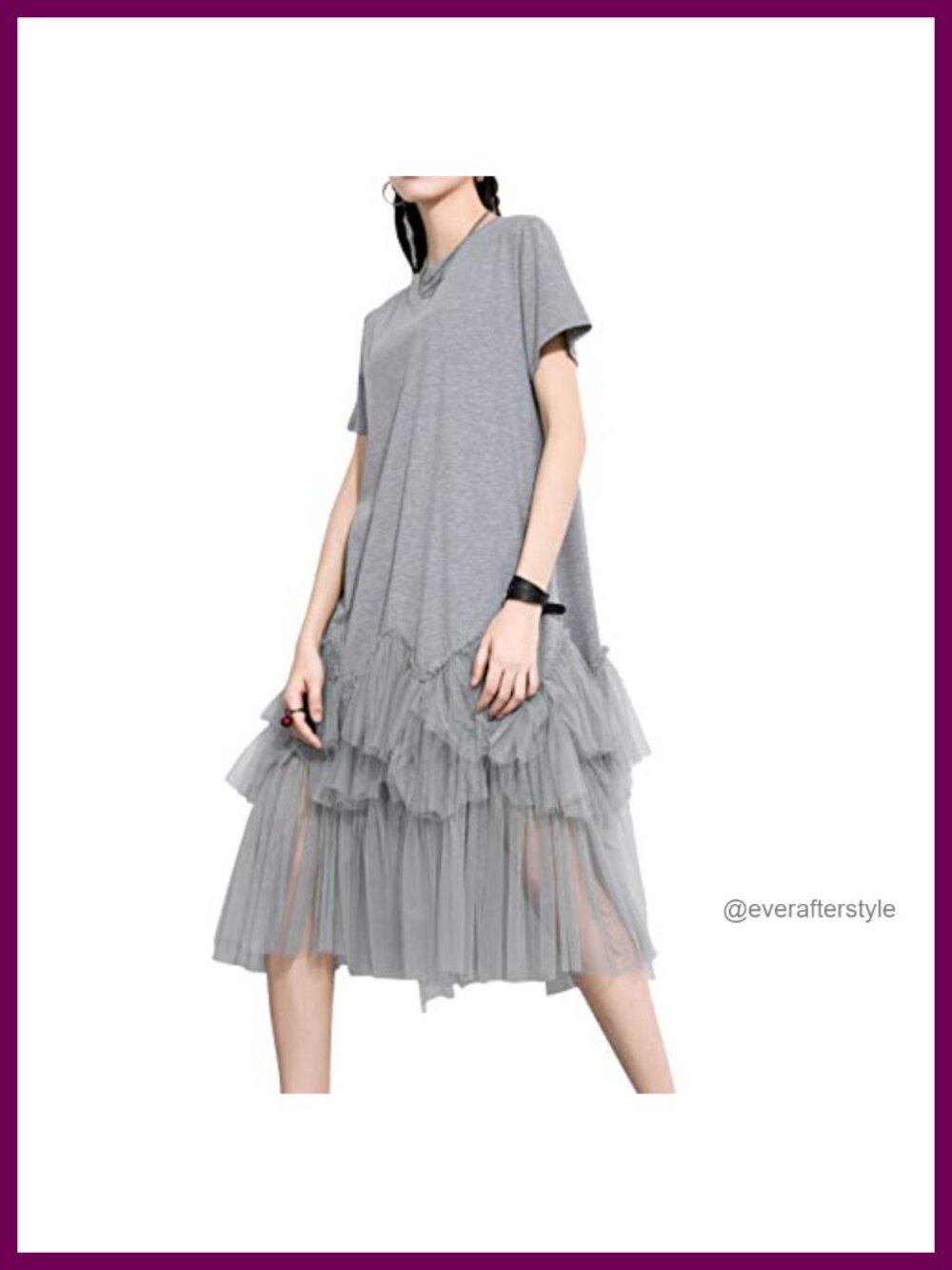 Oversized Tutu Tulle T-Shirt Dress Crew Neck Short Sleeve Midi